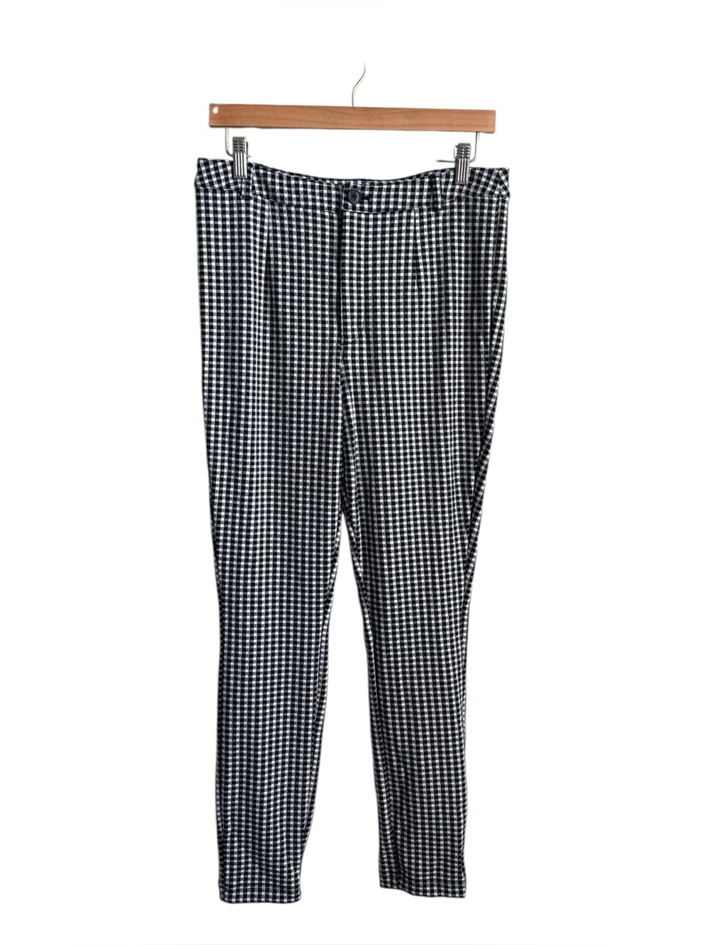 Anthropologie Maeve Gingham High Rise Ankle Trousers Black White Size 10